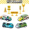 ArtCreativity Road Track for Kids – 29 Piece Set with 4 Cars, 5 Traffic Accessories, and 20 Puzzle Pieces – Toddler Track with Vehicles