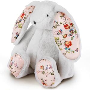 ArtCreativity Blossom Bunny Plush for Kids – 12 inches – White Plush Stuffed Bunny Rabbit with Floral Blossom Print Ears and Feet for Girls – Stuffed Animal Gifts for Kids, Toddlers, and Baby Girls
