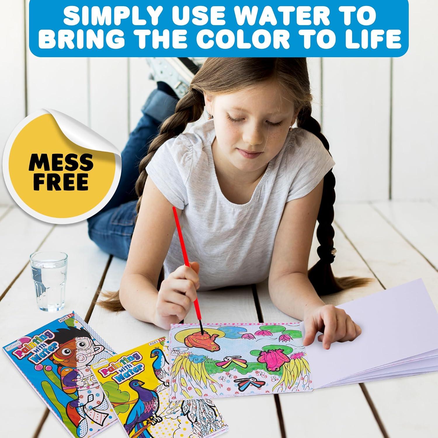 image:imageArtCreativity 4 Pack Magic Water Coloring Books for Kids Water Painting Books for Kids 4 Water Painting Books 4x6 and 4 Paintbrushes amp Mess Free