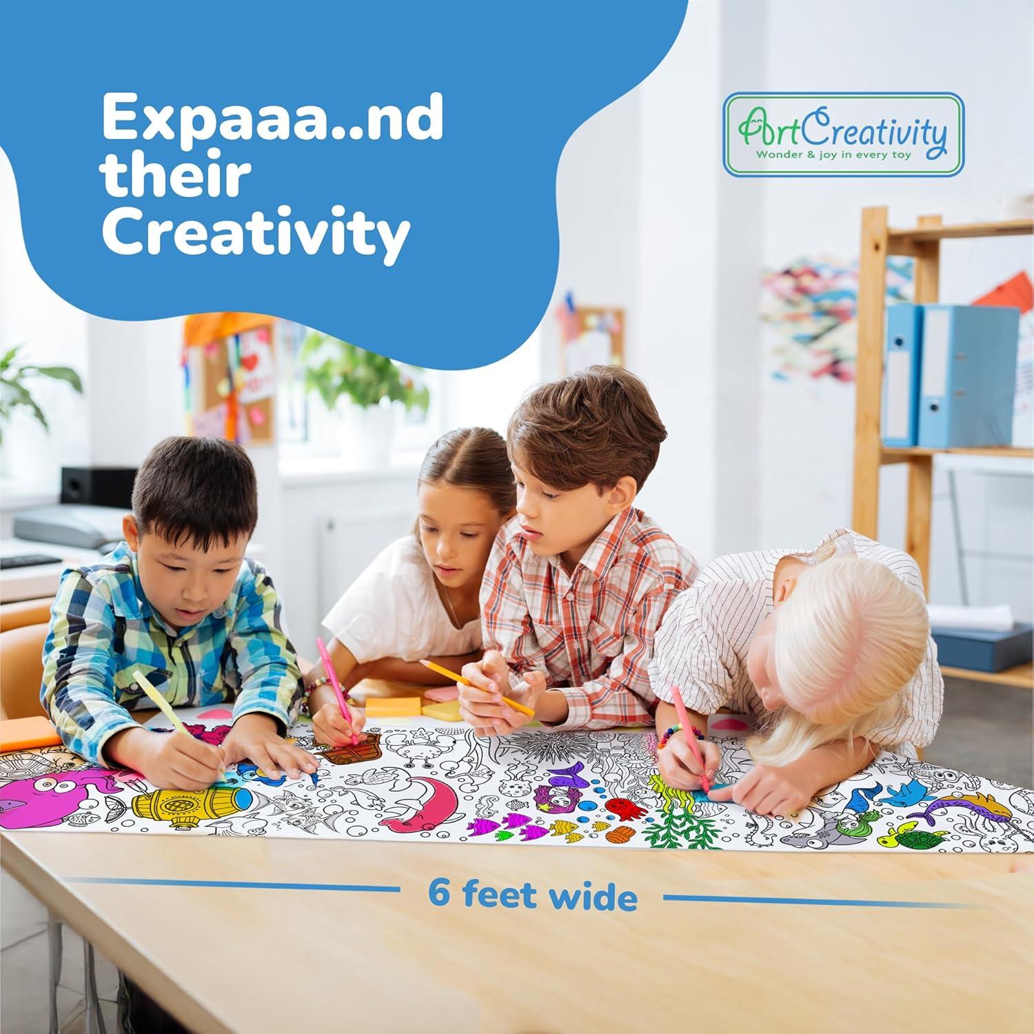 image:imageArtCreativity Jumbo Fold Out Coloring Book Under The Sea Theme Giant Coloring Book for Kids with Hard Cover Stretches Up to 6 Feet One Piece Coloring Book for Classroom and Family