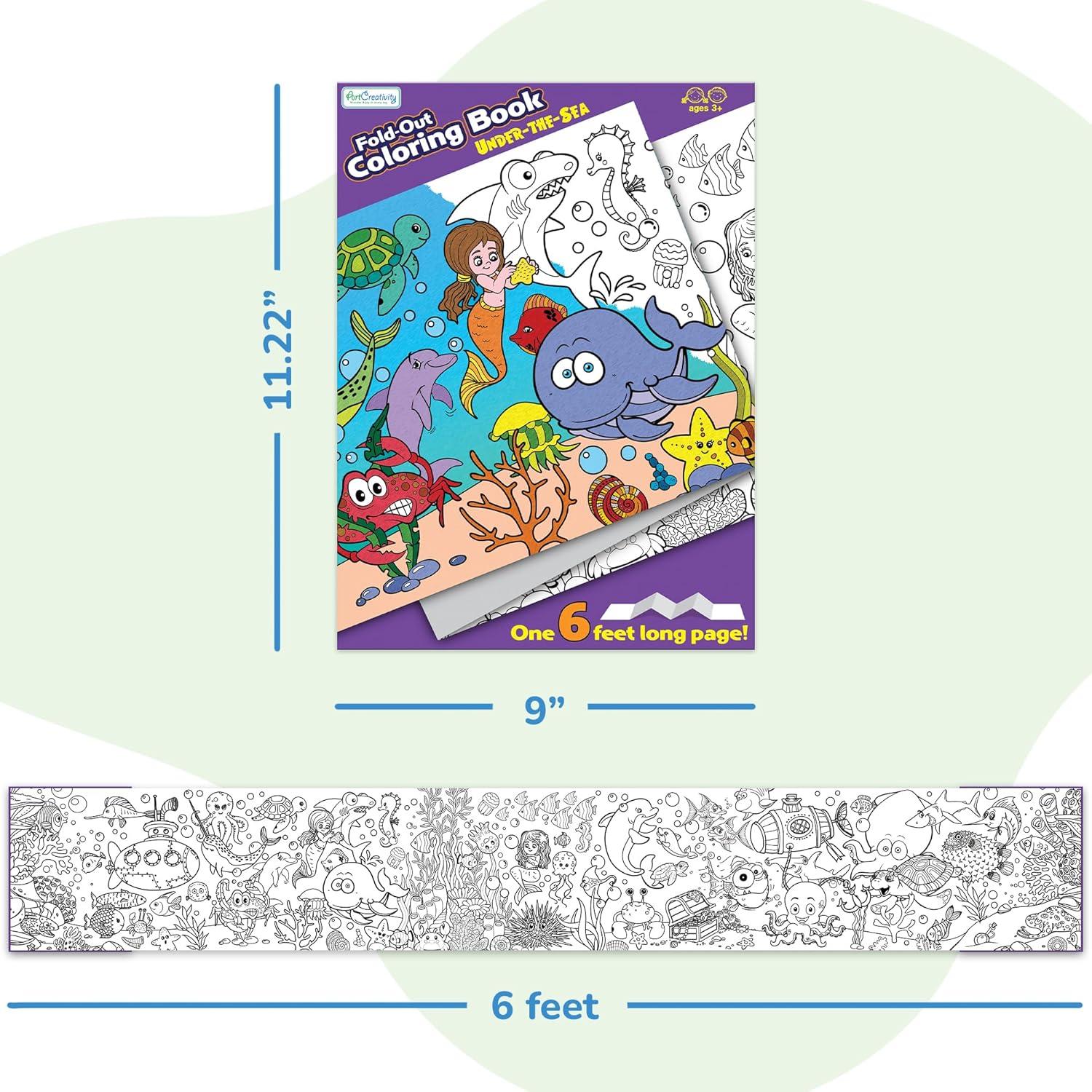 image:imageArtCreativity Jumbo Fold Out Coloring Book Under The Sea Theme Giant Coloring Book for Kids with Hard Cover Stretches Up to 6 Feet One Piece Coloring Book for Classroom and Family