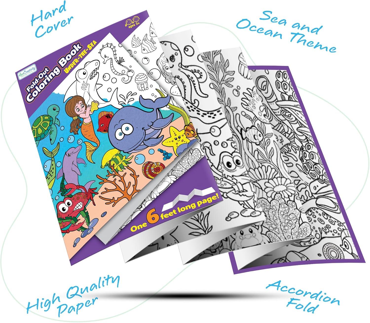 image:imageArtCreativity Jumbo Fold Out Coloring Book Under The Sea Theme Giant Coloring Book for Kids with Hard Cover Stretches Up to 6 Feet One Piece Coloring Book for Classroom and Family