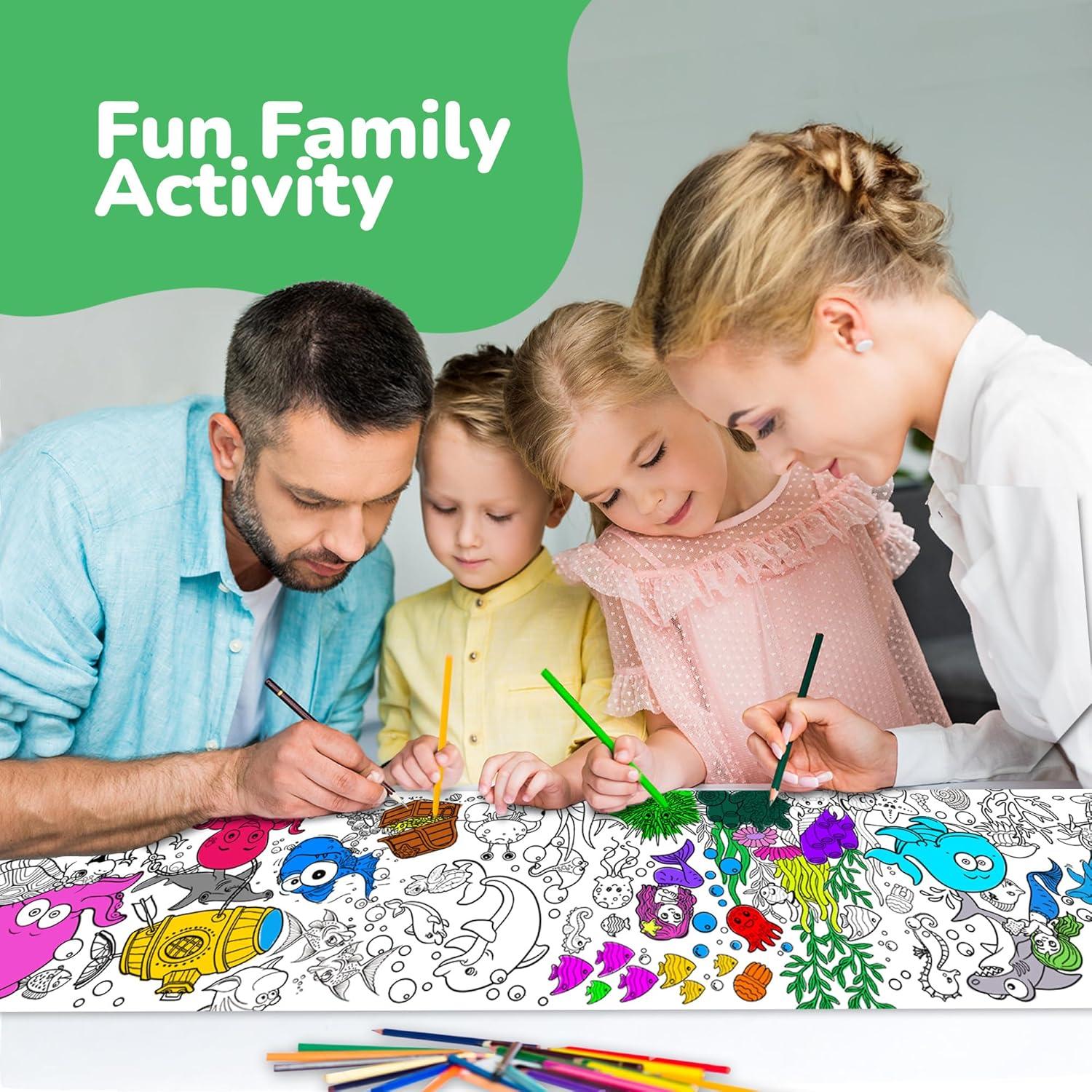 image:imageArtCreativity Jumbo Fold Out Coloring Book Under The Sea Theme Giant Coloring Book for Kids with Hard Cover Stretches Up to 6 Feet One Piece Coloring Book for Classroom and Family