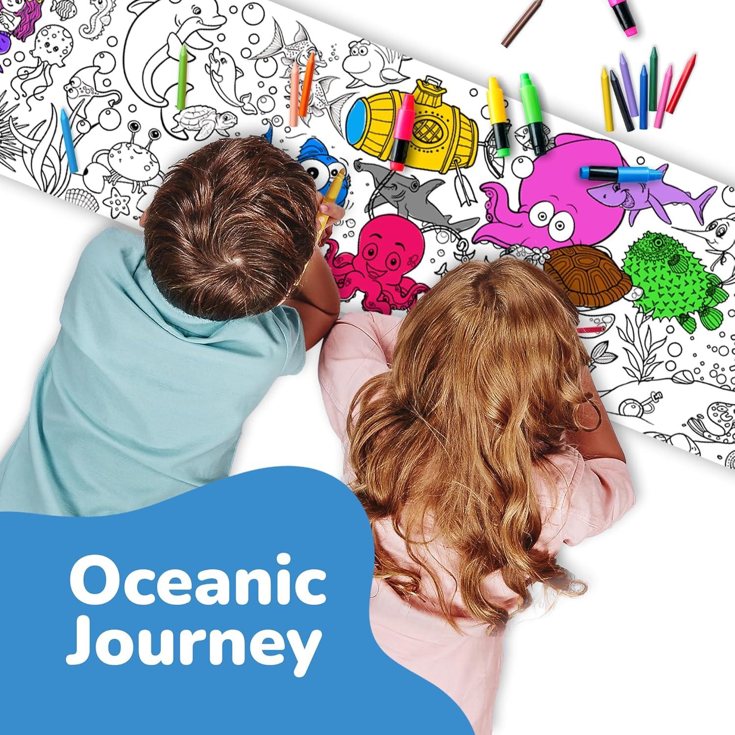 image:imageArtCreativity Jumbo Fold Out Coloring Book Under The Sea Theme Giant Coloring Book for Kids with Hard Cover Stretches Up to 6 Feet One Piece Coloring Book for Classroom and Family