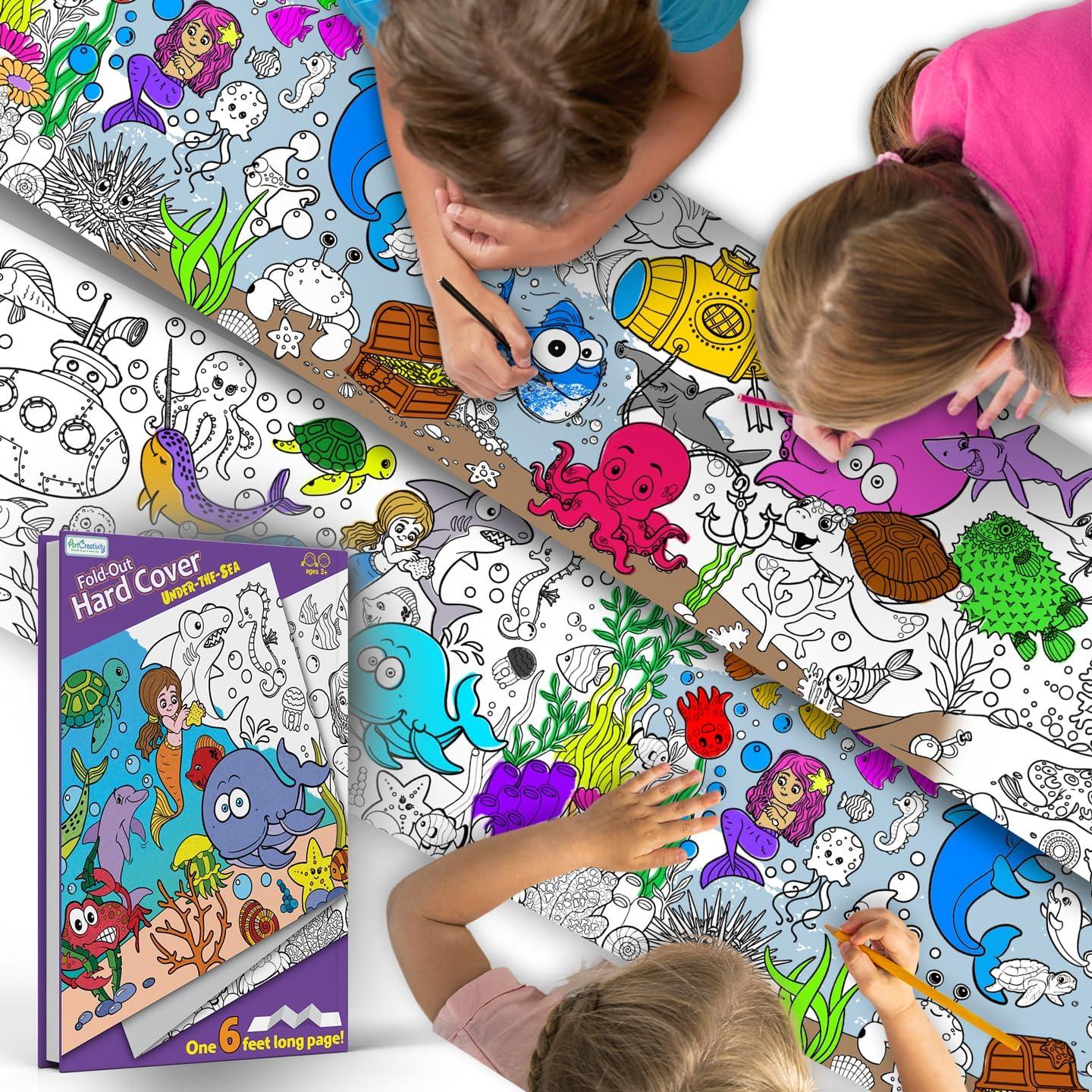 image:imageArtCreativity Jumbo Fold Out Coloring Book Under The Sea Theme Giant Coloring Book for Kids with Hard Cover Stretches Up to 6 Feet One Piece Coloring Book for Classroom and Family