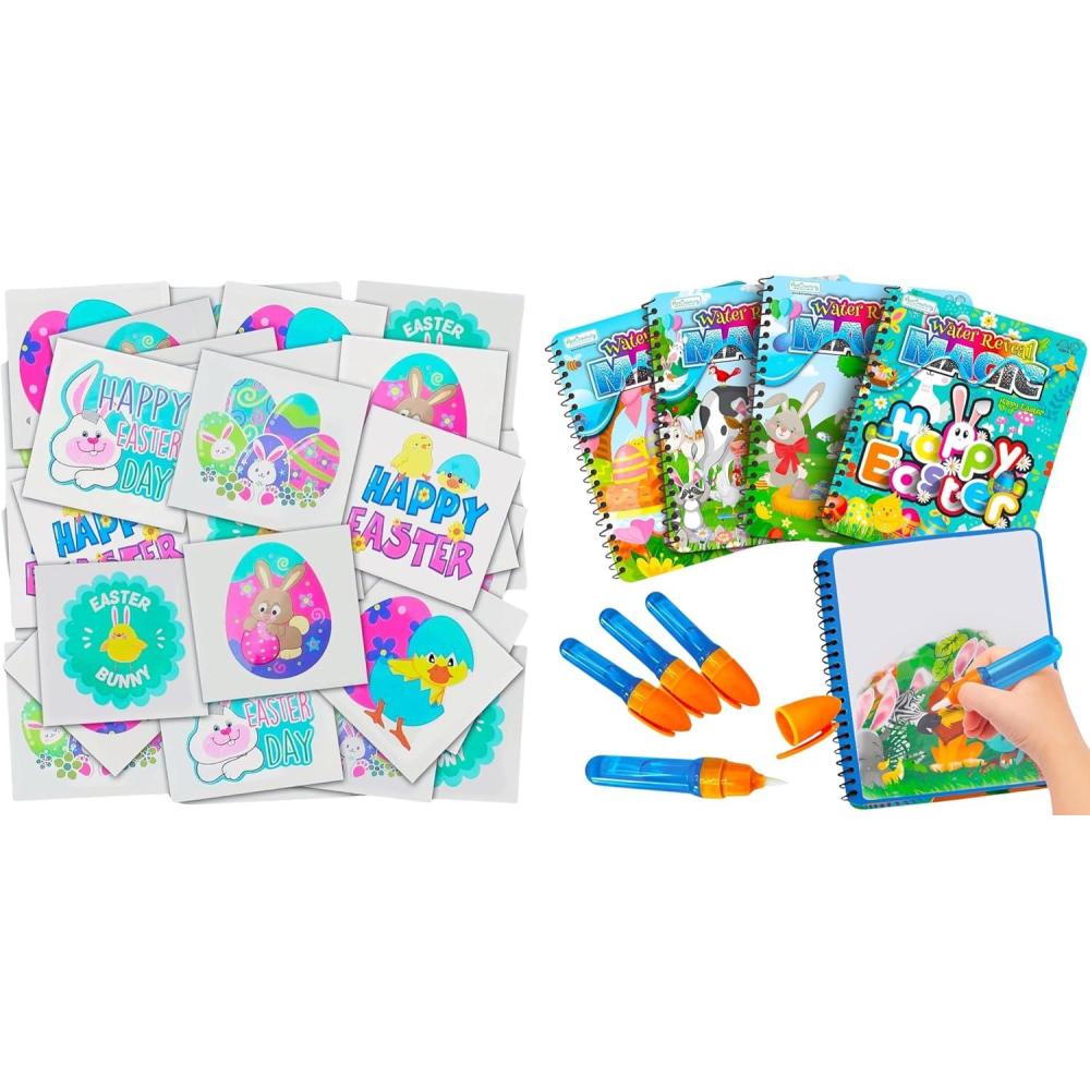 image:imageArtCreativity 4 Pack Easter Water Coloring Books for Kids amp 144 Pack Easter Tattoos for Kids Basket Stuffers Toys Gifts