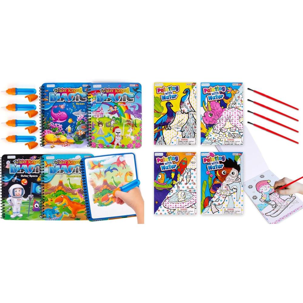 image:imageArtCreativity 4 Pack Magic Water Coloring Books for Kids Water Painting Books for Kids 4 Water Painting Books 4x6 and 4 Paintbrushes amp Mess Free