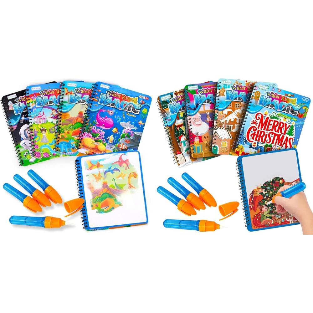 image:imageArtCreativity 8 Pack Magic Water Coloring Books for Toddlers 4 Christmas Themed Books amp 4 hot Themes Ocean Fairytale Dinosaur Space Water Color for Toddlers