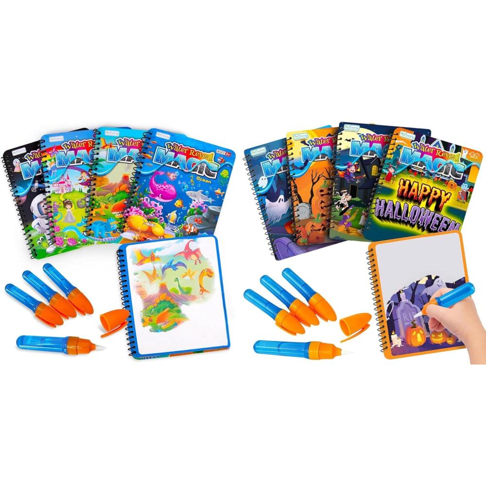image:imageArtCreativity 8 Pack Magic Water Coloring Books for Toddlers 4 Halloween Themed Books amp 4 hot Themes Ocean Fairytale Dinosaur Space Water Color for Toddlers