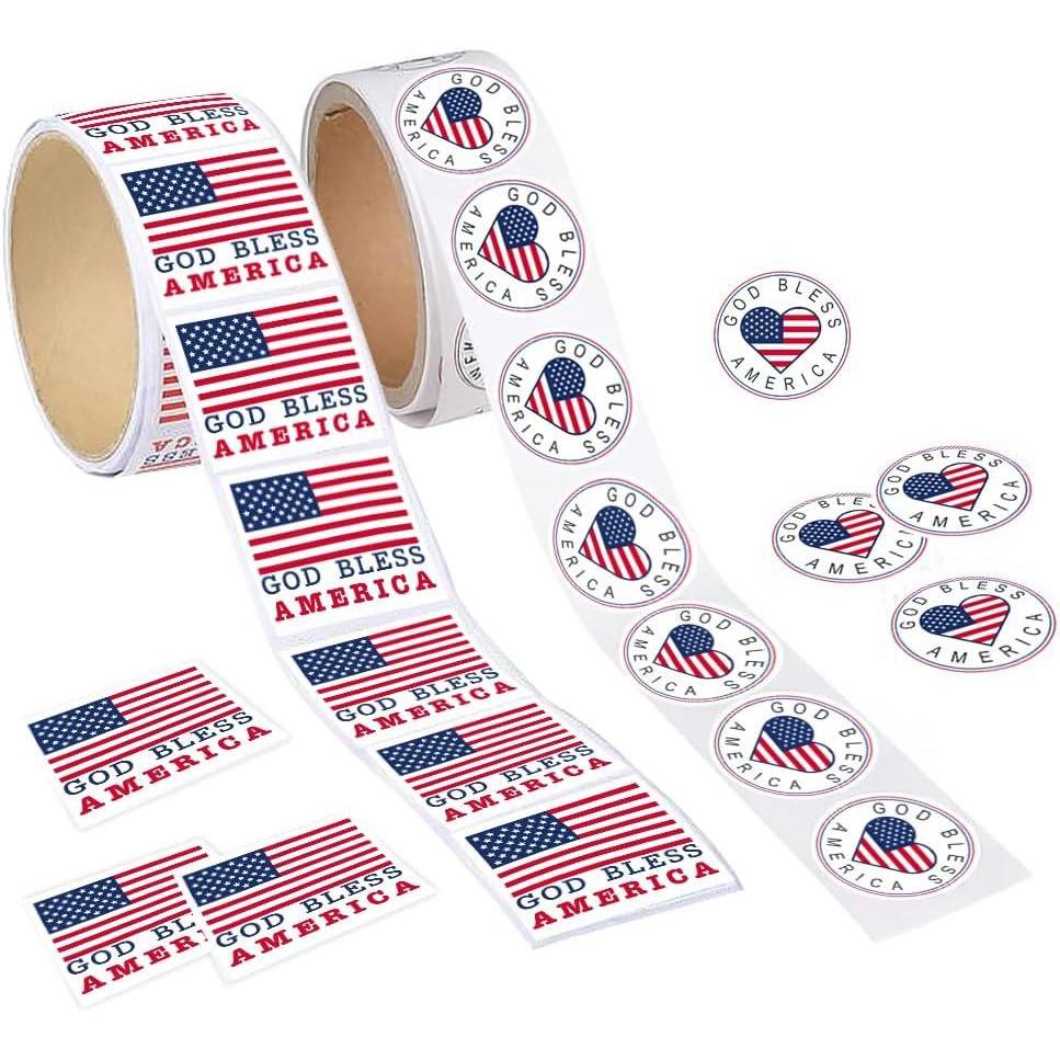 image:imageArtCreativity USA American Flag Patriotic Stickers 2 Rolls with 200 God Bless America Stickers Total Red White and Blue Decorations for 4th of July Memorial Veterans and US Flag Day