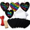 ArtCreativity 48 Pack Scratch Off Valentine Cards for Kids Classroom, Set of 48 Valentine Cards Ink-Free Scratch Off Hearts with Sticks, Red String, and Envelopes, Valentines Crafts