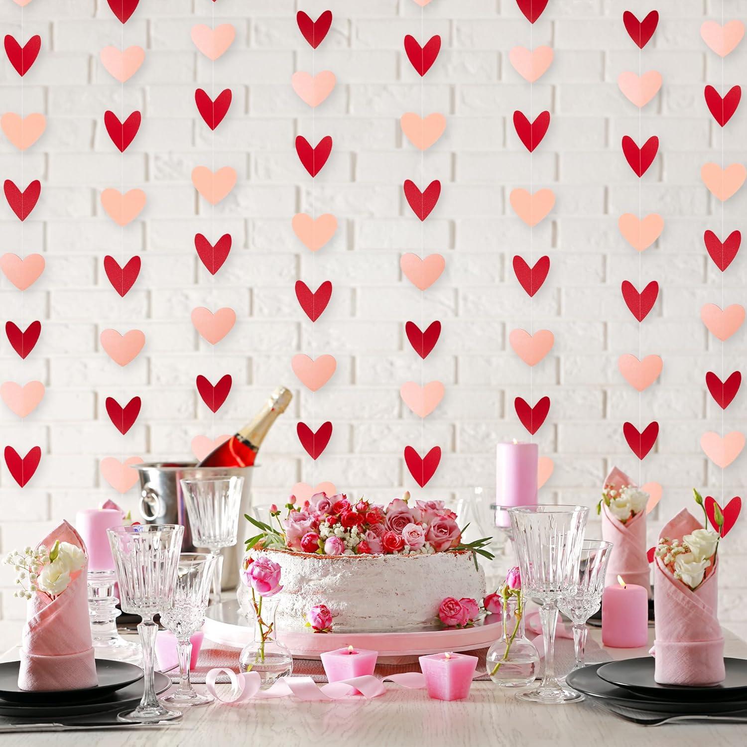 image:imageArtCreativity 80 Heart Garland Hanging Valentines Decorations with Red amp Pink Hearts Valentines Banner 8 Strings 65 ft Each Perfect Valentines Garland for Parties amp Events