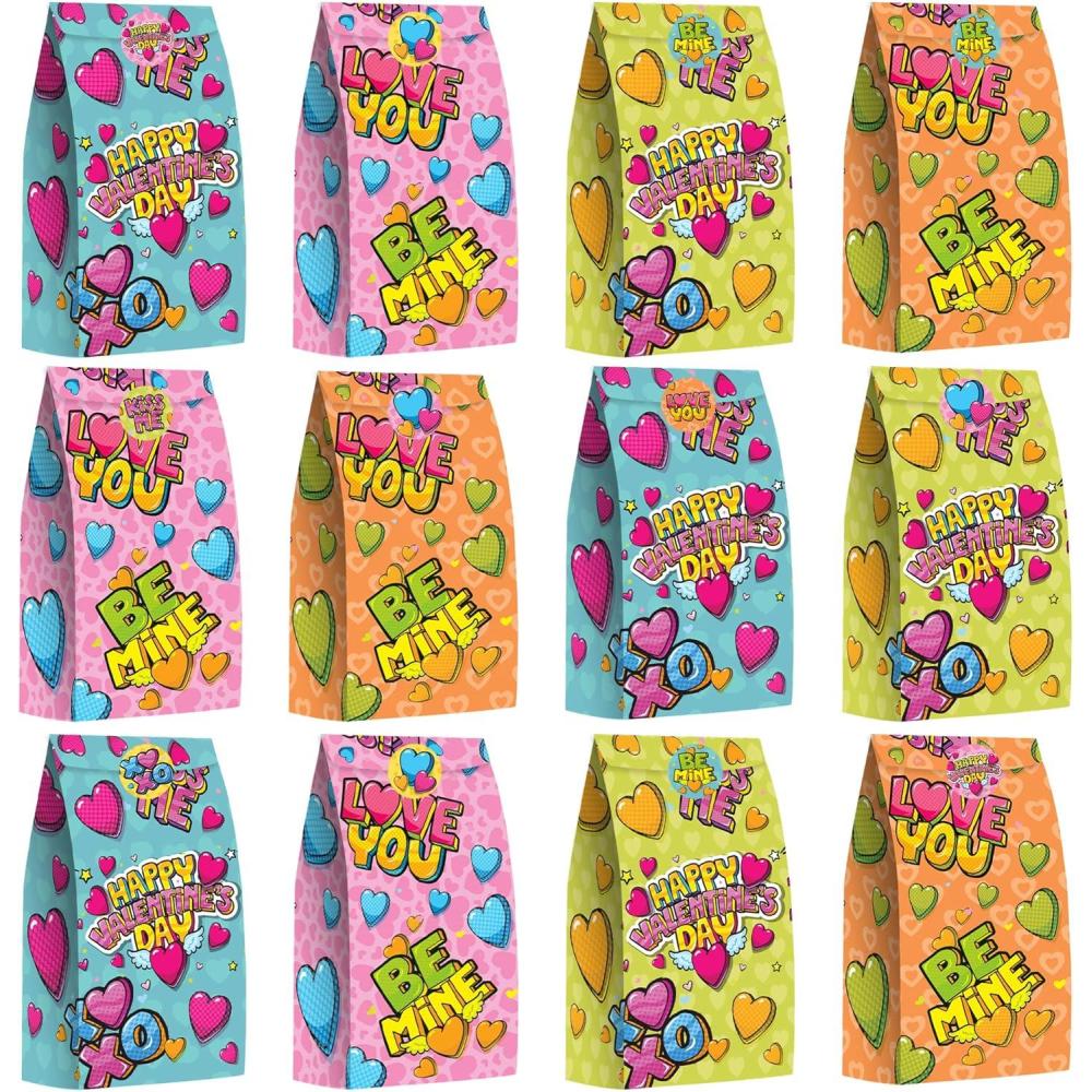image:imageArtCreativity 24 Valentines Day Bags with 24 Stickers Valentine Treat Candy Bag Goodie Bags for Birthday Party Wedding Baby Shower amp Party Favors Cute Cardboard Boxes with Handles