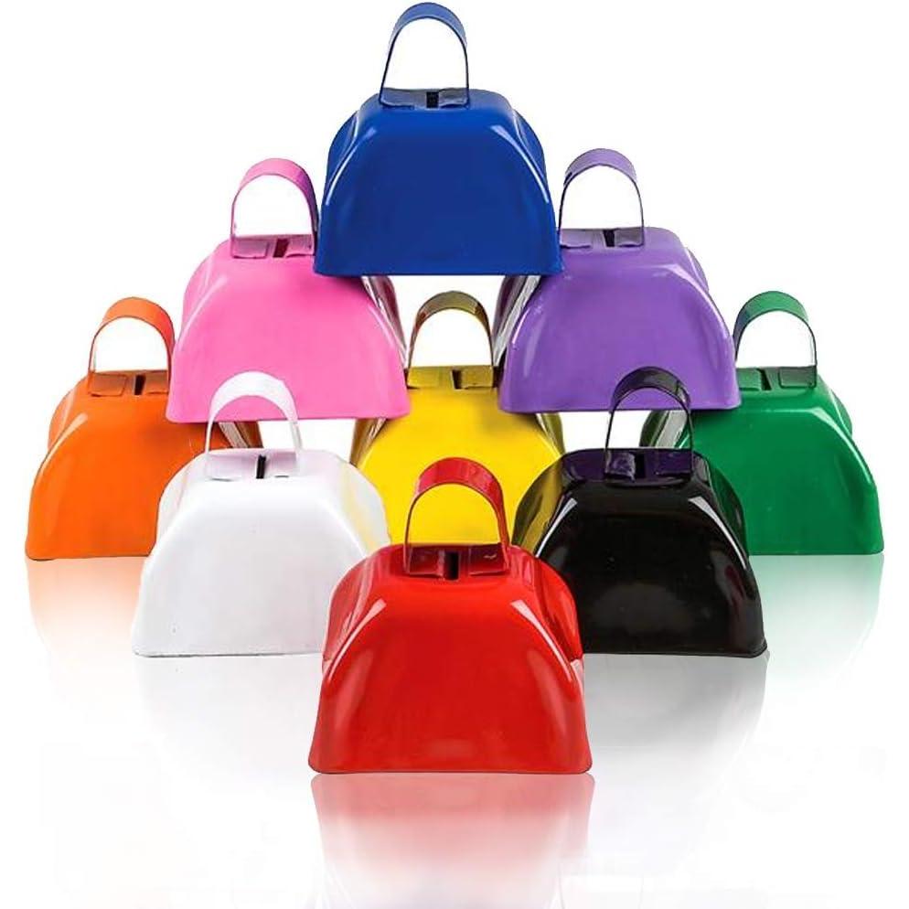 image:imageArtCreativity 3 Inch Blue Metal Cowbell Noisemakers Pack of 12 Loud Metal Cowbell Noise Makers Party Favors with Handles Great for Football Games Sporting Events for Kids and Adultsmix  pack of 12