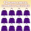 ArtCreativity 3 Inch Blue Metal Cowbell Noisemakers (Pack of 12) Loud Metal Cowbell Noise Makers Party Favors with Handles, Great for Football Games, Sporting Events, for Kids and Adults(purple cowbell)