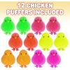 ArtCreativity 3 Inch Chicken Puffer Toys for Kids (Pack of 12) Chick Surprise Toys for Filling Easter Eggs, Easter Party Favors, Egg Hunt Supplies, Stress Relief Toys for Kids, Assorted Neon Colors