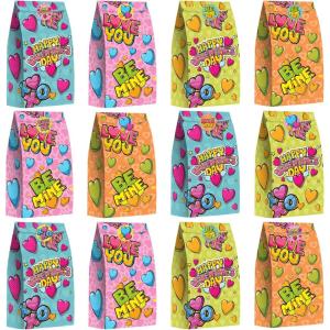 ArtCreativity 24 Valentines Day Bags with 24 Stickers, Valentine Treat, Candy Bag, Goodie Bags for Birthday Party, Wedding, Baby Shower & Party Favors, Cute Cardboard Boxes with Handles
