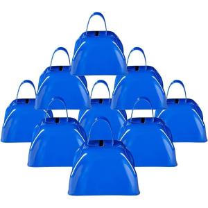 ArtCreativity 3 Inch Blue Metal Cowbell Noisemakers (Pack of 12) Loud Metal Cowbell Noise Makers Party Favors with Handles, Great for Football Games, Sporting Events, for Kids and Adults(Blue Cowbell)