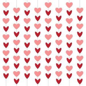 ArtCreativity 80 Heart Garland – Hanging Valentine’s Decorations with Red & Pink Hearts, Valentine’s Banner, 8 Strings, 6.5 ft Each, Perfect Valentine’s Garland for Parties & Events
