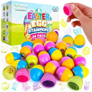 ArtCreativity Easter Egg Stampers – Set of 24 – Self Inking Mini Stamps for Kids Easter Eggs Hunt Game – DIY Easter Classroom Craft Toys with Vibrant Colors – Easter Basket Stuffers and Party Favors