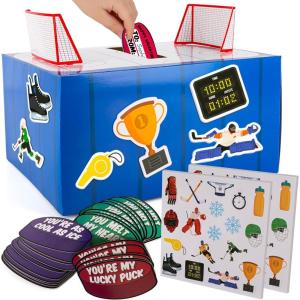 ArtCreativity Hockey Valentine Craft Box for Kids – Make Your Own Valentine Mailbox Kit for Boys & Girls – Includes 30 Cards, Box, 18 Decorative Foam Pieces – Cute Crafts Supplies