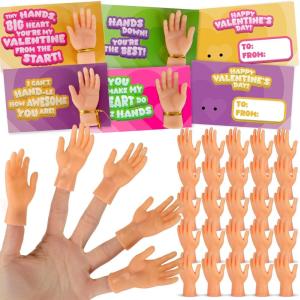 ArtCreativity Valentine’s Tiny Hands Cards – Set of 28 – Little Hands Valentines Day Cards with Finger Puppets for School Parties, Classroom Gift Exchanges for Kids, Family Fun Party Favors