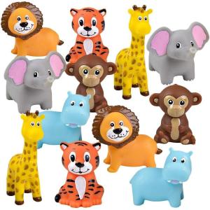 ArtCreativity Vinyl Zoo Animals Toys (Pack of 12) – Assorted Squeezable Toys Safari Animals Figures – Safari Birthday Party Favors for Kids, Jungle Figures for Fun Bath & Play Time