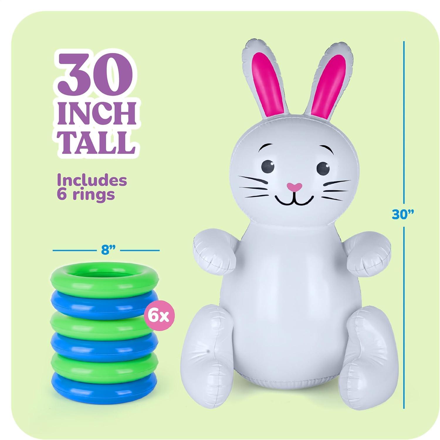 image:image30 Easter Bunny Inflatable Ring Toss Game Easter Games for Kids with 6 Rings Weighted Bottom to Keep Inflatable Rabbit Upright Family Outdoor Easter Party Games for Kids and Adults