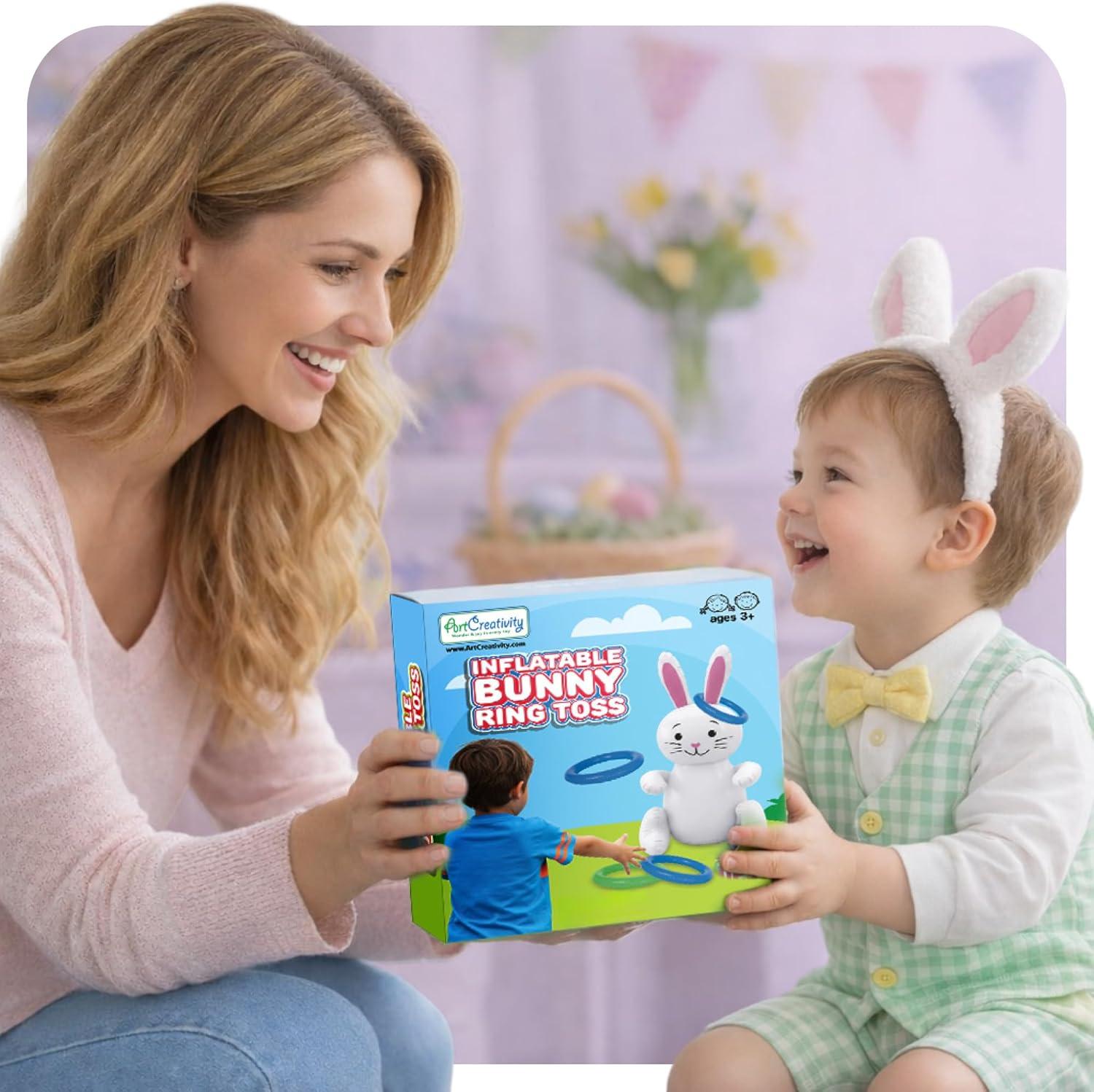 image:image30 Easter Bunny Inflatable Ring Toss Game Easter Games for Kids with 6 Rings Weighted Bottom to Keep Inflatable Rabbit Upright Family Outdoor Easter Party Games for Kids and Adults