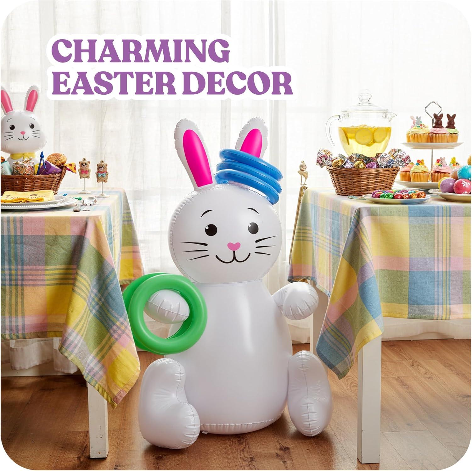 image:image30 Easter Bunny Inflatable Ring Toss Game Easter Games for Kids with 6 Rings Weighted Bottom to Keep Inflatable Rabbit Upright Family Outdoor Easter Party Games for Kids and Adults
