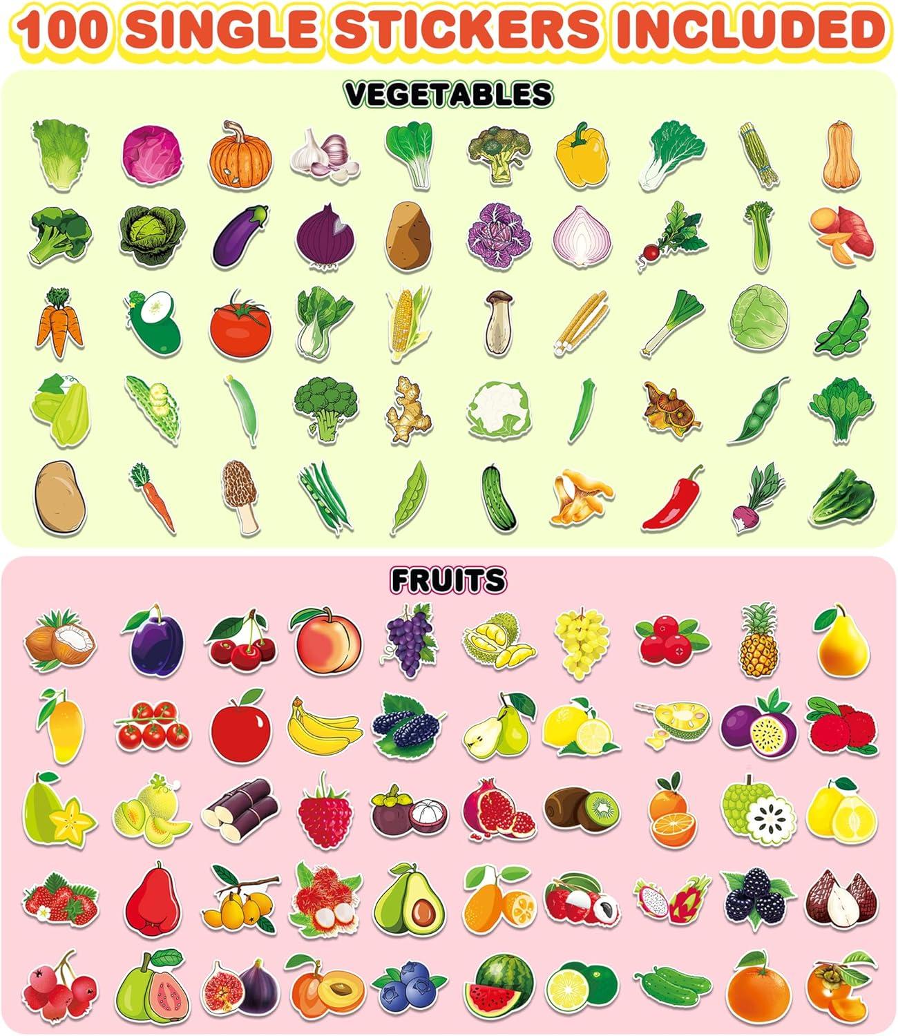 image:imageAssorted Fruit amp Vegetable Stickers for Kids  Set of 100  50 Fruits amp 50 Veggies  Colorful Water Bottle Stickers