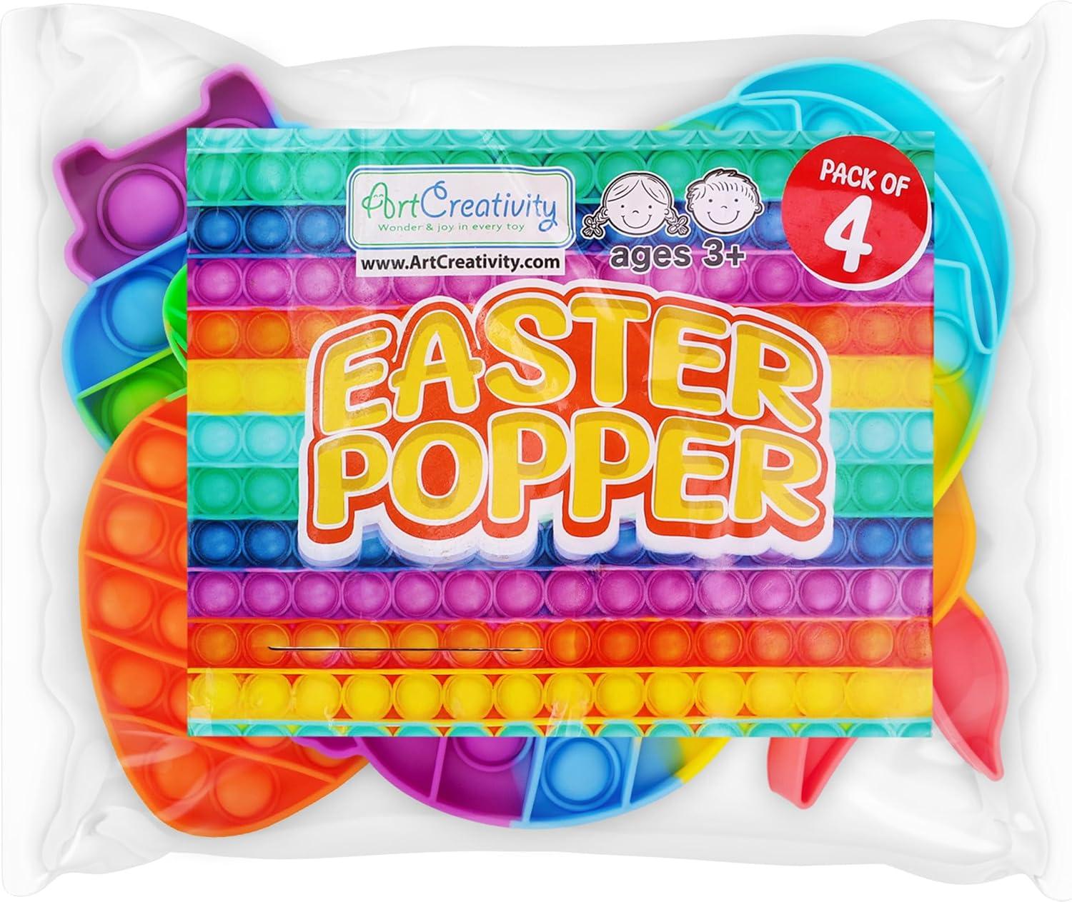 image:imageArtCreativity Easter Pop Its 4 Pack of Easter Popper Toys Easter Fidget Sensory Toys for Toddlers Kids Basket Stuffers with Colorful Egg Carrot and 2 Bunny Rabbits Cute Easter Gifts