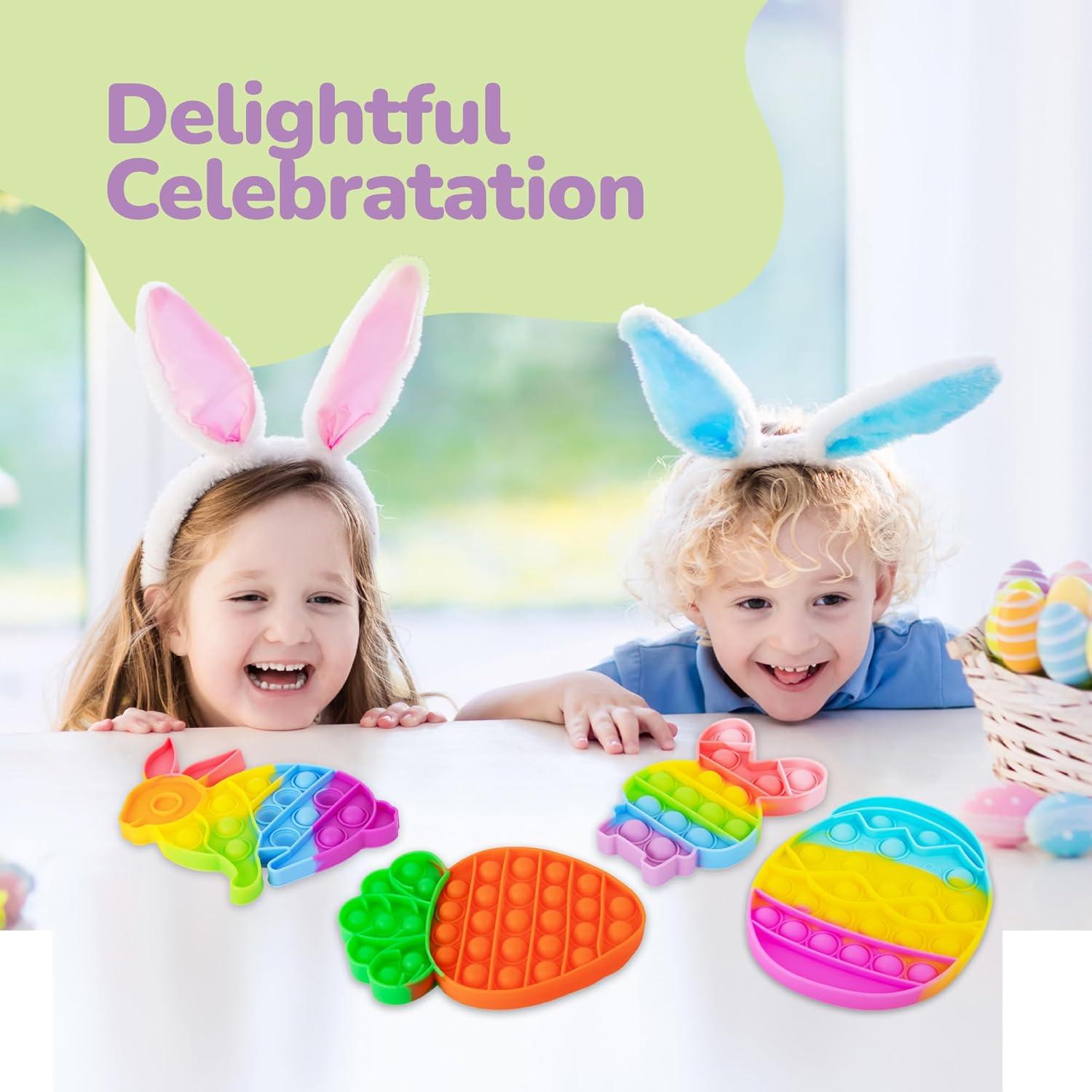 image:imageArtCreativity Easter Pop Its 4 Pack of Easter Popper Toys Easter Fidget Sensory Toys for Toddlers Kids Basket Stuffers with Colorful Egg Carrot and 2 Bunny Rabbits Cute Easter Gifts