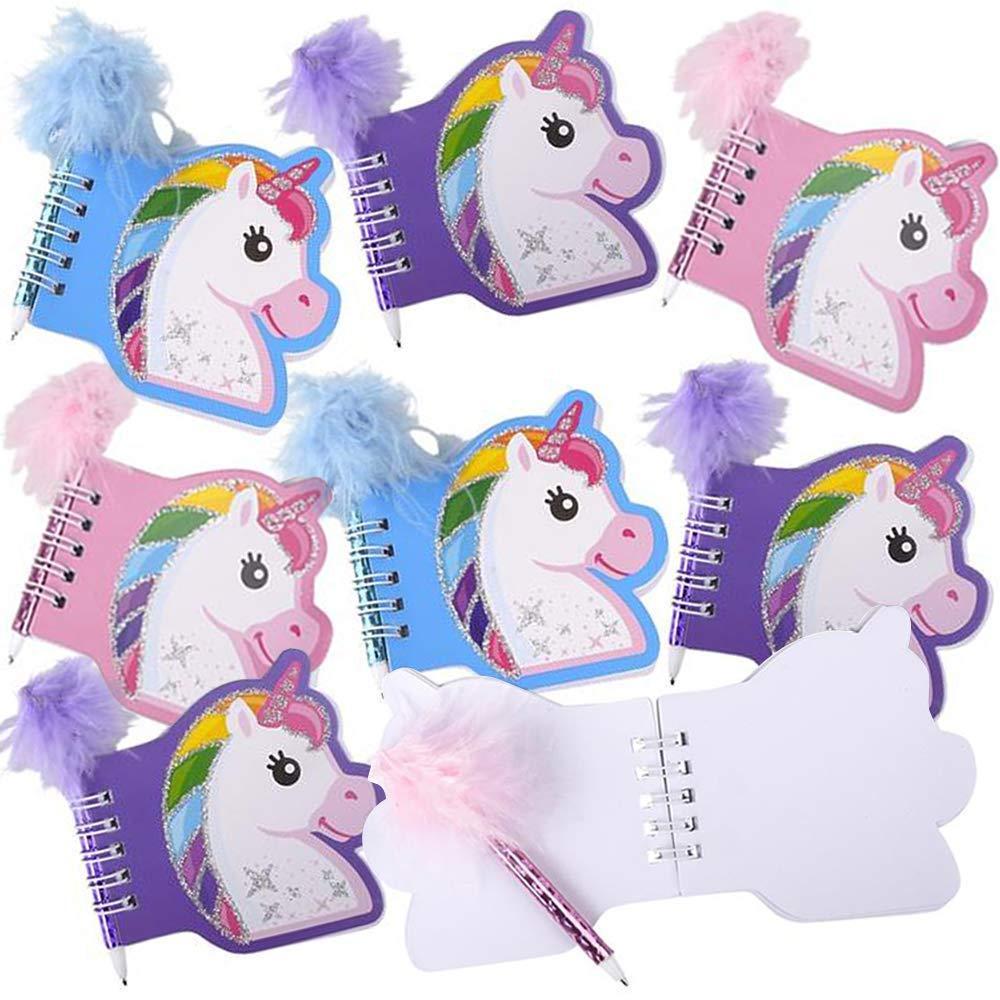 image:imageArtCreativity Unicorn Notebook and Pen Set for Kids Set of 12 FeatherTipped Pen and Small Glittery Note Pad with Loop Pen Holder Per Set Fun Stationery Party Favors Goodie Bag Fillers Teacher Re