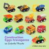 ArtCreativity Pre-Filled Easter Eggs with Diecast Vehicles for Hunt – 12 Emergency & Community Vehicles, Fire trucks, Ambulances with Pull-Back Function – Easter Basket Stuffers(Construction Vehicles)