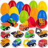ArtCreativity Pre-Filled Easter Eggs with Diecast Vehicles for Hunt – 12 Emergency & Community Vehicles, Fire trucks, Ambulances with Pull-Back Function – Easter Basket Stuffers(Construction Vehicles)