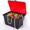 ArtCreativity Treasure Chest Box for Kids – Black Wood Grain Texture with Red Cover and Functional Metal Lock and Keys, 9.25″ x 7.5″ x 7″ – Plastic Treasure Box Chest for Classroom Kids Prizes Storage