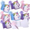 ArtCreativity Unicorn Notebook and Pen Set for Kids, Set of 12, Feather-Tipped Pen and Small Glittery Note Pad with Loop Pen Holder Per Set, Fun Stationery Party Favors, Goodie Bag Fillers, Teacher Re