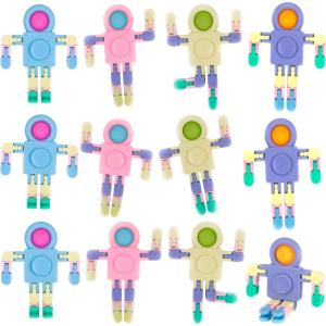 ArtCreativity 3 in 1 Robot Fidget Spinner Pop It Toys (Set of 12), Bulk Transformer Fidget Toys for Sensory Play, Work as Pop It Robot Tactile Toys for Kids 4 5 6 7 8(Small)