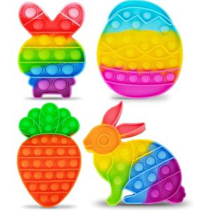 ArtCreativity Easter Pop Its – 4 Pack of Easter Popper Toys – Easter Fidget Sensory Toys for Toddlers – Kids Basket Stuffers with Colorful Egg, Carrot, and 2 Bunny Rabbits – Cute Easter Gifts