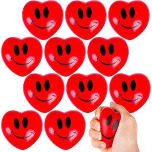 ArtCreativity Heart Stress Balls 12 pcs 2.75 inches Red Foam Squishy Toys, Smile Face Squeeze, Red Hearts, Love-Themed Party Favors, Gifts, Rewards, Valentines Day, Easter Basket Stuffer, Kids, Adult
