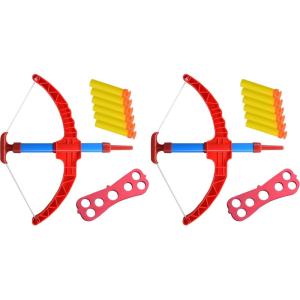 ArtCreativity Red Super Bow & Arrow Shooter Set, Includes Air-Powered Bow, Barrel, Six Soft Foam Darts, Comes in Blister Card Packaging, Sports Toy for Kids(Compact (Pack of 2))