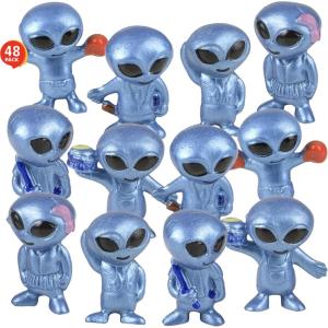 ArtCreativity Vinyl Alien Figurines (48pcs) – Fun Space Party Favors, Assorted UFO Poses, Goodie Bag Fillers(1 inch)