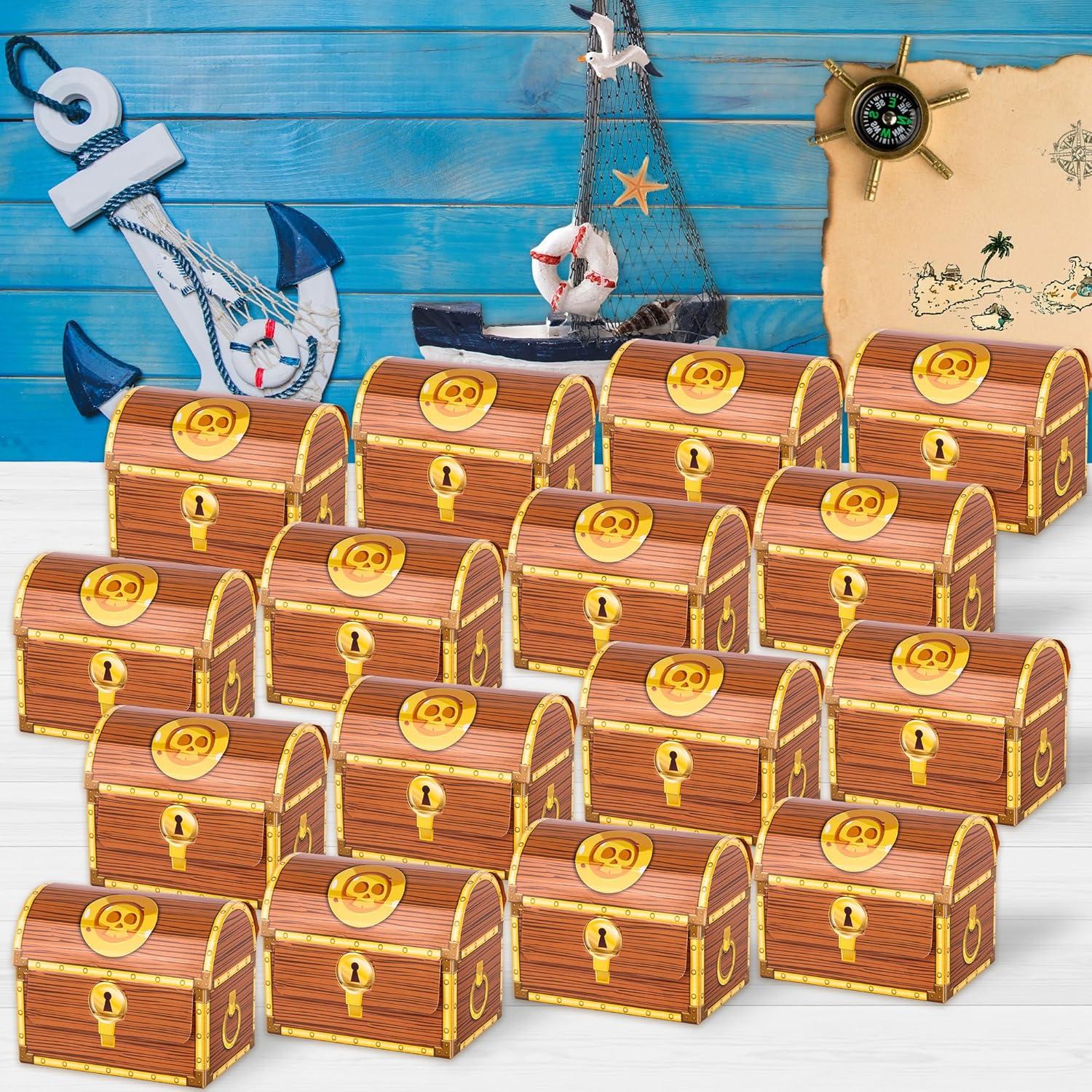 image:imageArtCreativity Treasure Chests Party Treat Boxes for Kids Set of 12 Sturdy Cardboard Treasure Chest Gable Box with Realistic Print Pirate Party Favors Supplies Treat Bags Birthday Gift Goodie Bags