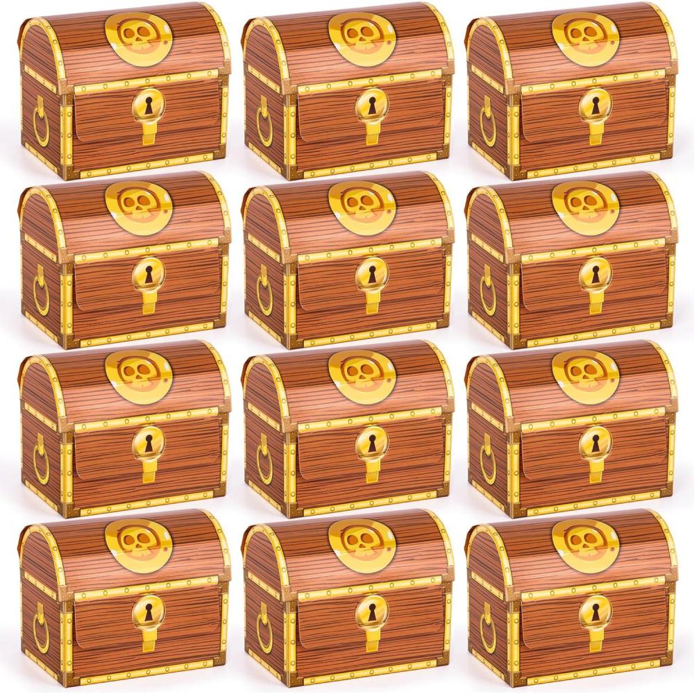image:imageArtCreativity Treasure Chests Party Treat Boxes for Kids Set of 12 Sturdy Cardboard Treasure Chest Gable Box with Realistic Print Pirate Party Favors Supplies Treat Bags Birthday Gift Goodie Bags