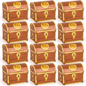 ArtCreativity Treasure Chests Party Treat Boxes for Kids, Set of 12 Sturdy Cardboard Treasure Chest Gable Box with Realistic Print, Pirate Party Favors Supplies Treat Bags, Birthday Gift Goodie Bags