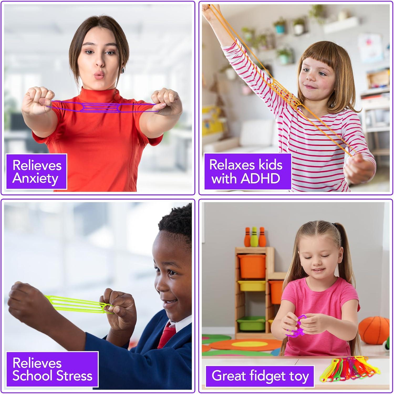 image:imageArtCreativity 30 PK Stretchy String Fidget Toys Sensory Strings in Fun Exercise Band Designs 6 Vibrant Colors Fidget Toys for Toddlers Autism Sensory Gifts Age 2