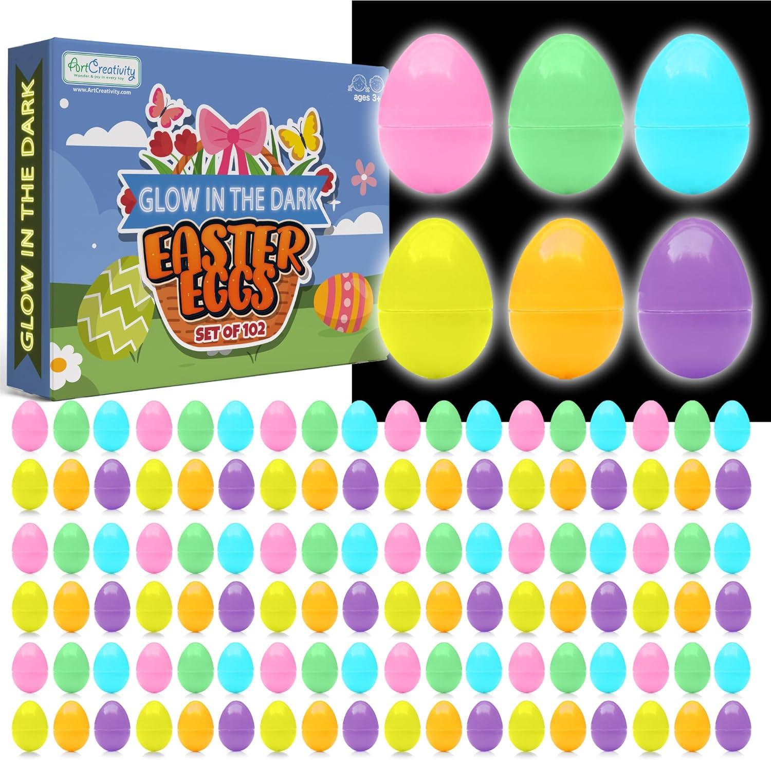 image:imageArtCreativity Glow in the Dark Easter Eggs Set 102 Eggs and 144 Glowsticks Multiple Colors for a Glowing Spectacle Unique Easter Egg Hunt Supplies Glow in the Dark Party Favors