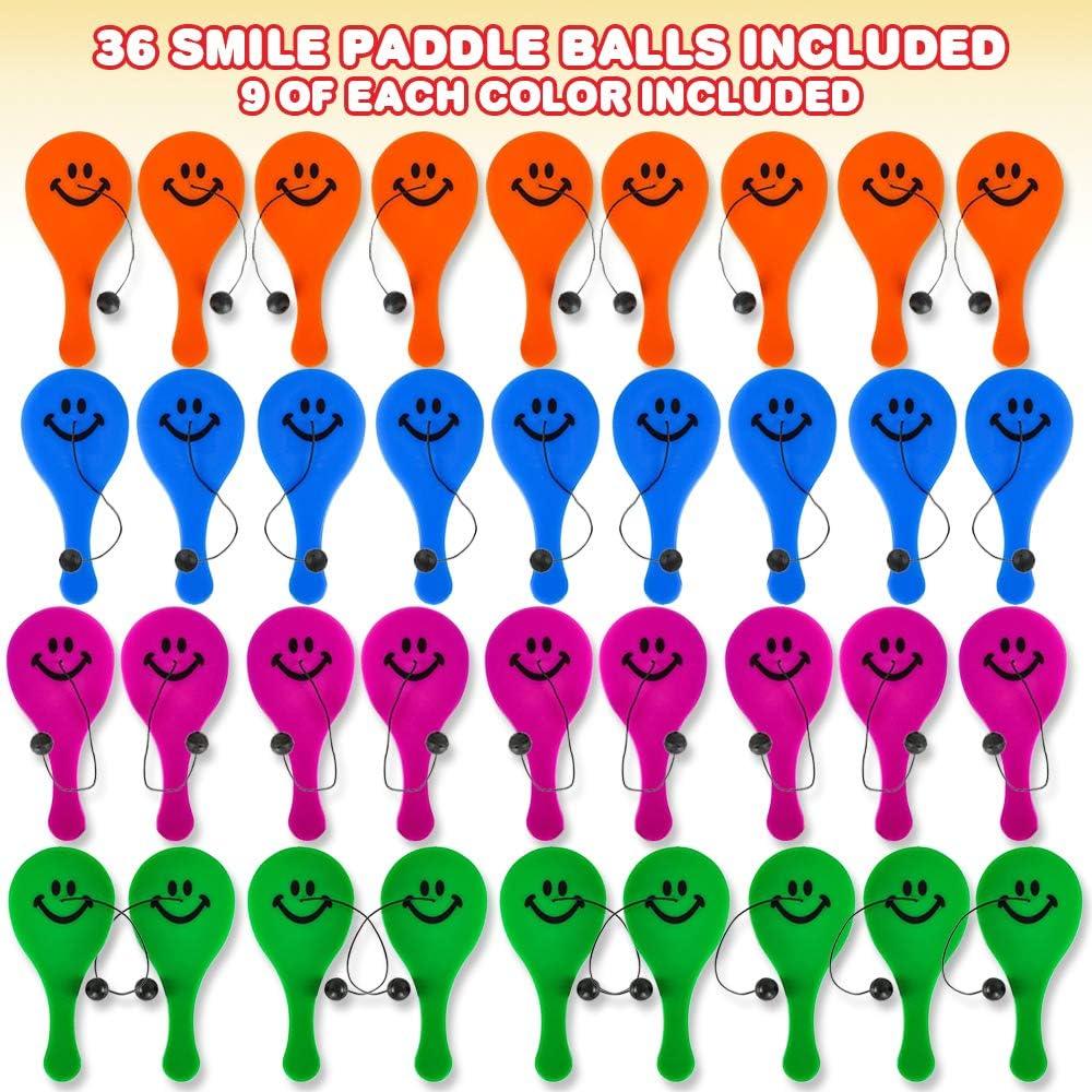 image:imageArtCreativity Smile Face Paddle Balls Pack of 36 Mini 45 Inch Plastic Paddle Ball with String Assorted Bright Colors Birthday Party Favors Goodie Bag Fillers Summer Fun Activity Toys for Kids