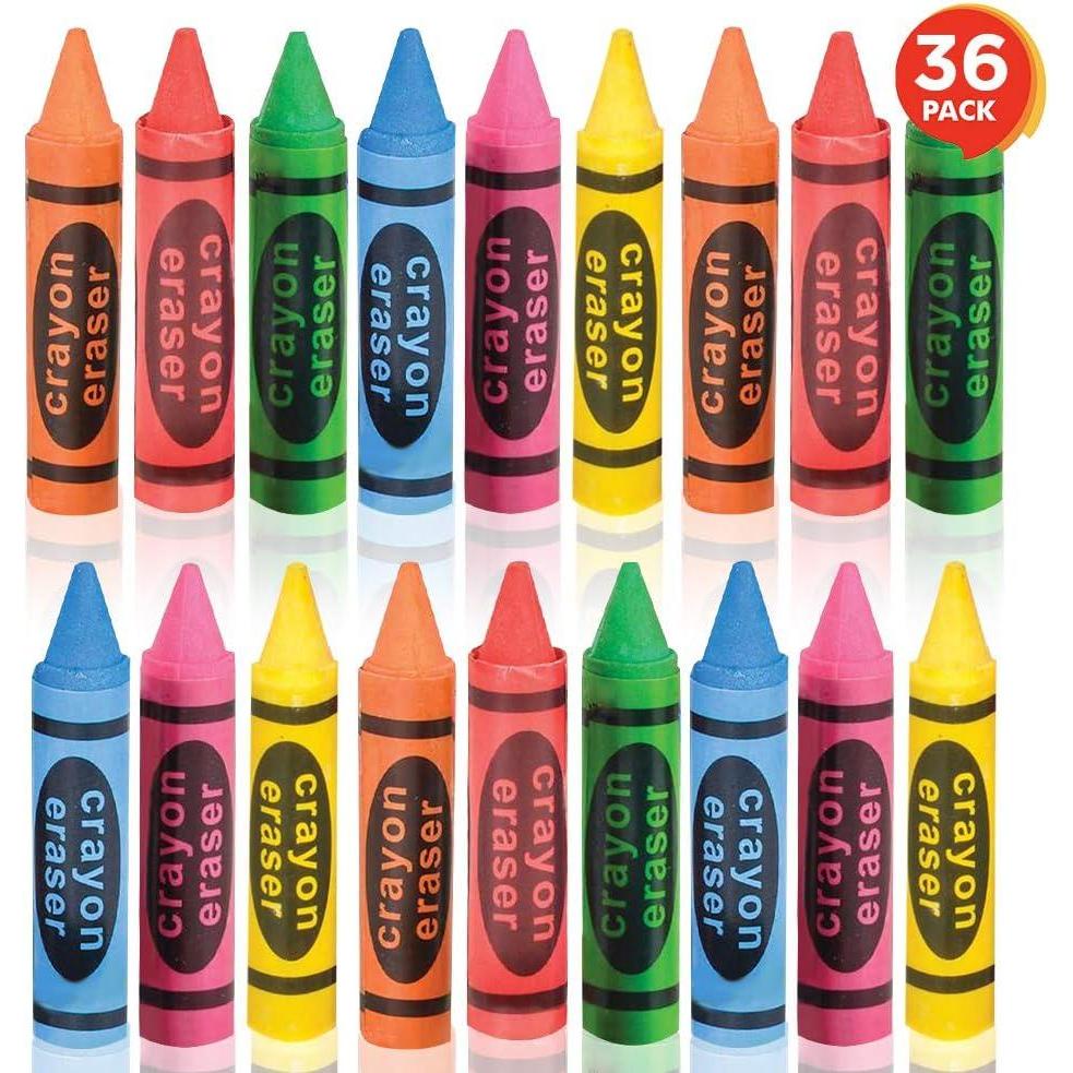 image:imageArtCreativity 25 Inch Crayon Erasers for Kids  Mini Erasers Bulk Set of 36  Durable Pencil Rubbers in Assorted Colors  School Stationery Supplies  Birthday Party Favors for Kids Classroom Prize